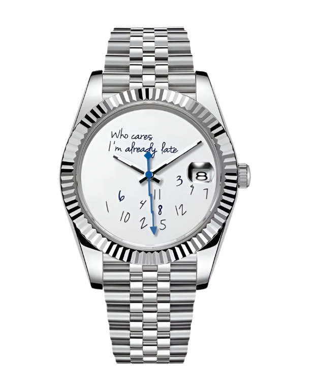 “I’m Already Late” Silver Watch by Zeit & Co